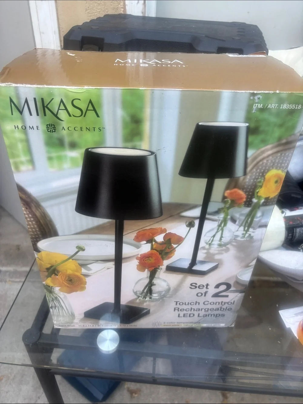 Mikasa Black Rechargeable Touch-Control LED Lanterns Set of 2
